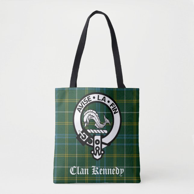 Bolsa Tote Clan Kennedy Crest Crachá e Tartan (Frente)
