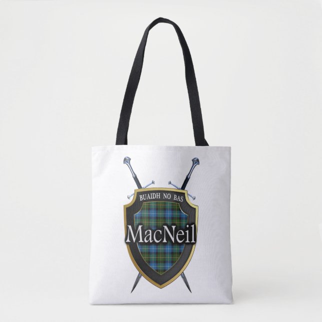 Bolsa Tote Clan MacNeil Swords e Xadrez Shield Tartan (Frente)