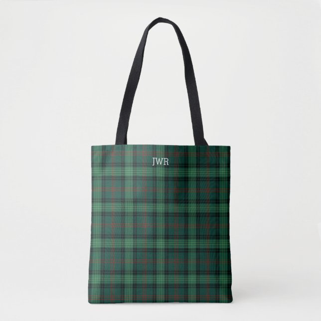Bolsa Tote Clan Ross caçando Tartan Green Xadrez Monograma (Frente)