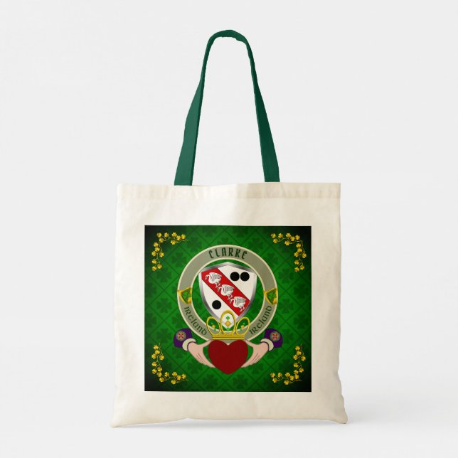 Bolsa Tote Clarke Irish Shield & Claddagh Personalizado (Verso)
