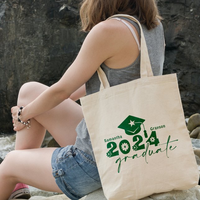 Bolsa Tote Classe de Formando Personalizado de Verde 2024 (Criador carregado)