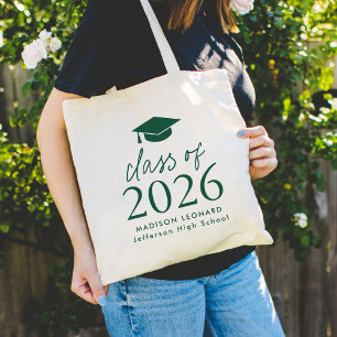 Bolsa Tote Classe Moderna de Graduação de Script Verde 2025