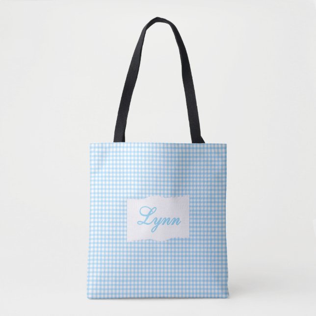Bolsa Tote Classic Blue & White Gingham | Personalized Name (Frente)