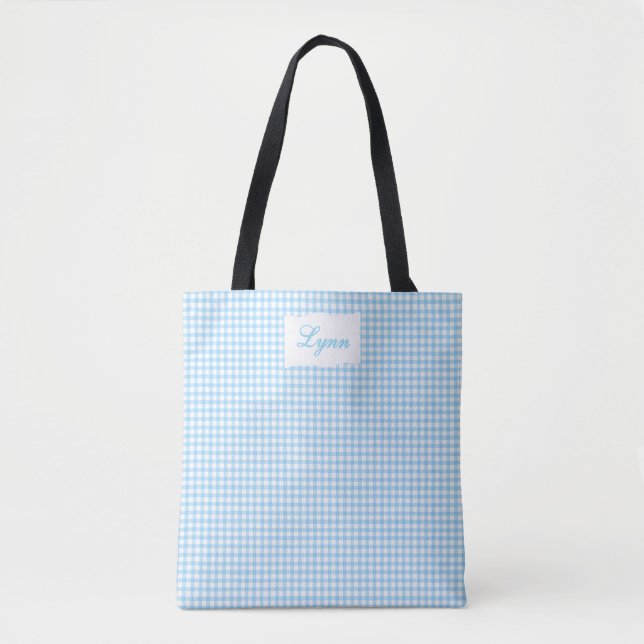Bolsa Tote Classic Blue & White Gingham | Personalized Name (Frente)