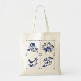 Bolsa Tote Classic Dutch Blue Delft Tile Floral & Bird Design