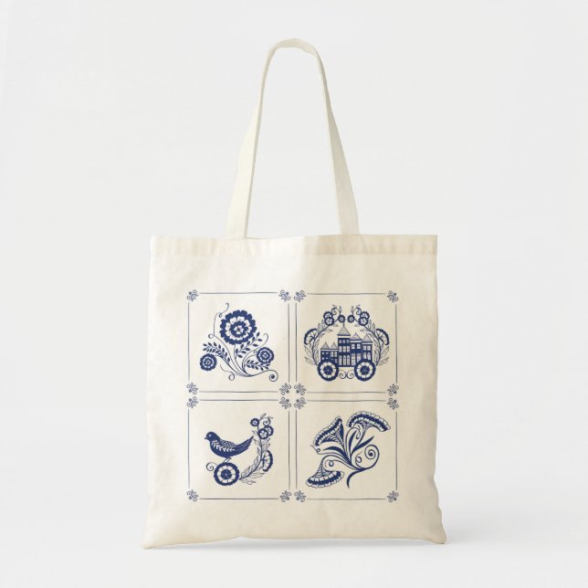 Bolsa Tote Classic Dutch Blue Delft Tile Floral & Bird Design (Frente)