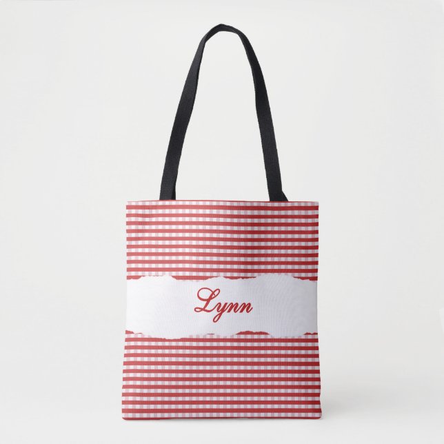 Bolsa Tote Classic Red & White Gingham | Personalized Name (Frente)