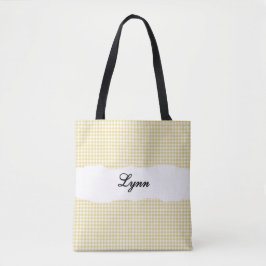 Bolsa Tote Classic Yellow & White Gingham | Nome Personalizad