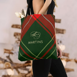 Bolsa Tote Clássica Caligrafia Personalizada Xadrez de Natal