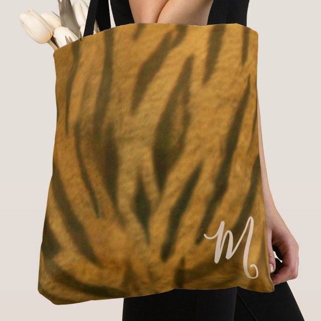 Bolsa Tote Clássica com Estampa de Tigre e Monogra (Criador carregado)
