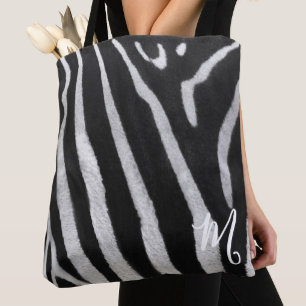 Bolsa Tote Clássica com Estampa de Zebra e Monogra