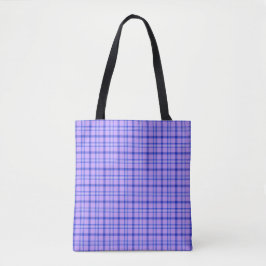 Bolsa Tote Clássica de Xadrez Azul Roxo Brilhante