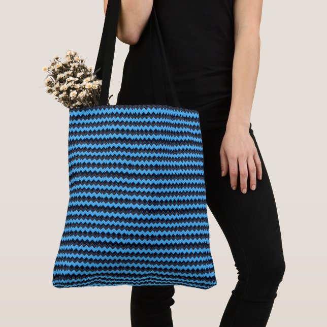 Bolsa Tote Clássico Azul Moderno E Preto (Close Up)