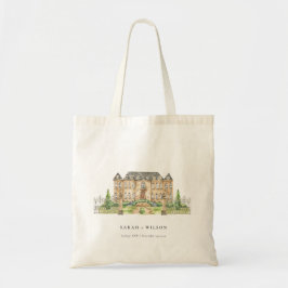 Bolsa Tote Clássico Jardim Chateau Manor Watercolor Casamento