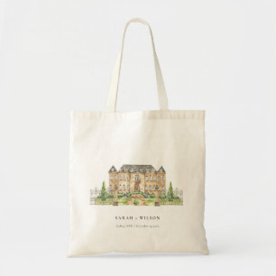Bolsa Tote Clássico Jardim Chateau Manor Watercolor Casamento