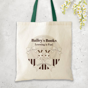 Bolsa Tote Clássico Moderno Stripe Bonito Cartoon Twin Bunny