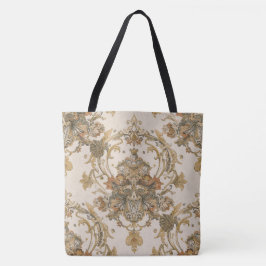 Bolsa Tote Clássico, Ornamento Luxuoso, Bege Dourado Cinza