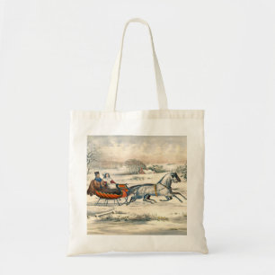 Bolsa Tote Clássico Passeio de Trenó de 1853 Currier Ives Est
