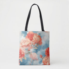 Bolsa Tote Clássicos - Rosas Rosa e Vermelha Angelicais em nu