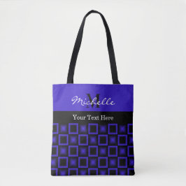 Bolsa Tote Classy Squares Blue and Black Monogrammed