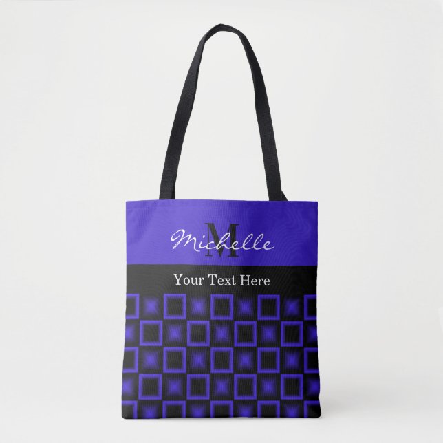 Bolsa Tote Classy Squares Blue and Black Monogrammed (Frente)