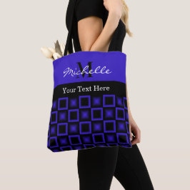 Bolsa Tote Classy Squares Blue and Black Monogrammed