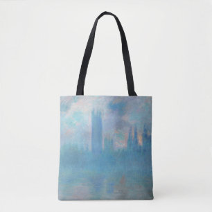 Bolsa Tote Claude Monet. Casas do Parlamento em Londres. Azul