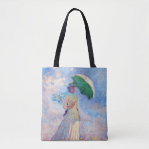 Bolsa Tote Claude Monet - Mulher com Parasol virada para a di