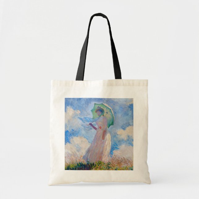 Bolsa Tote Claude Monet - Mulher com Parasol virada para a es (Frente)