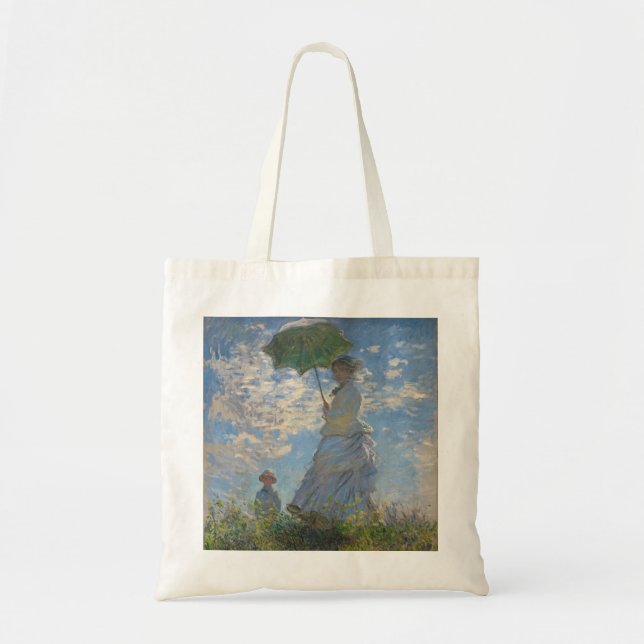 Bolsa Tote Claude Monet Mulher com um Guarda-Sol Arte Fina (Frente)