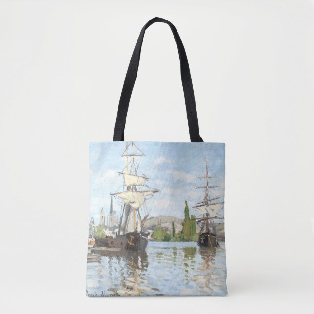 Bolsa Tote Claude Monet. Navios a voar no Sena em Rouen (Frente)