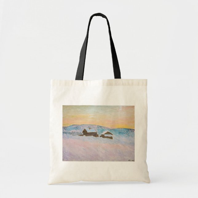 Bolsa Tote Claude Monet - Paisagem Noruega, Casas Azuis (Frente)