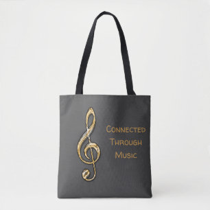 Bolsa Tote Clave de Sol Dourada Conectados Através da Música