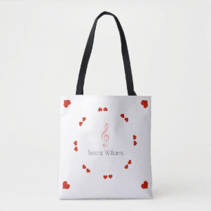 Bolsa Tote clave tripla e corações de amor com nome, música