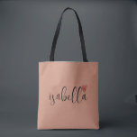 Bolsa Tote Clay de Nome de Script do Bridesmaid Personalizado<br><div class="desc">Um saco de cor de barro moderno com o nome da escrita preta e o coração vermelho que é perfeito para uma proposta de dama de honra. Suas madrinhas podem encher sua bolsa com essências para viagens de Festa de solteira, ou para o essencial para trazer na manhã do casamento....</div>