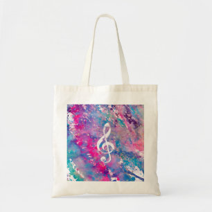 Bolsa Tote Clef de triplo azul cor-de-rosa da nota da música