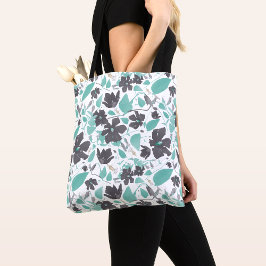Bolsa Tote Clematis Flowers Teal Botanical Floral