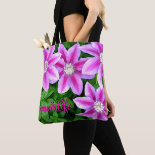 Bolsa Tote Clematis rosa flores verdes momlife botânica