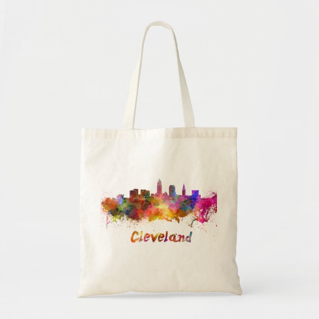 Bolsa Tote Cleveland skyline em aquarela (Frente)