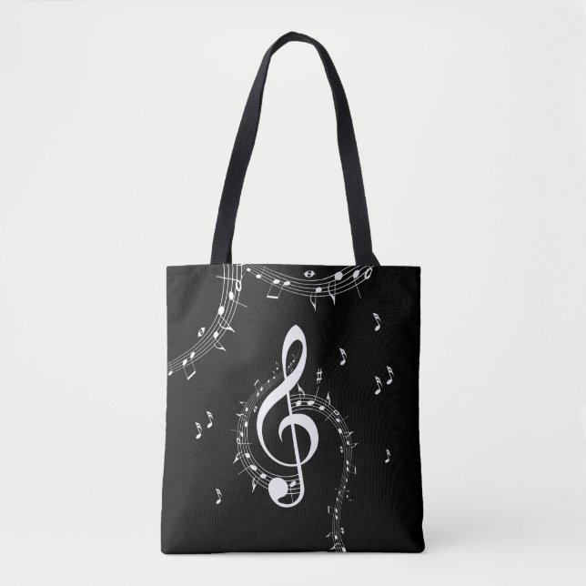 Bolsa Tote Clima G Clef White Music on Black (Frente)
