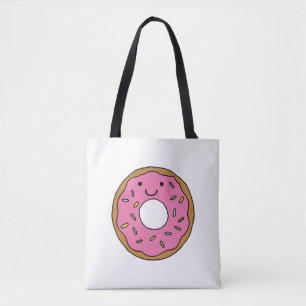 Bolsa Tote Clipart de Rosquinha rosa colorida com gráfico de 