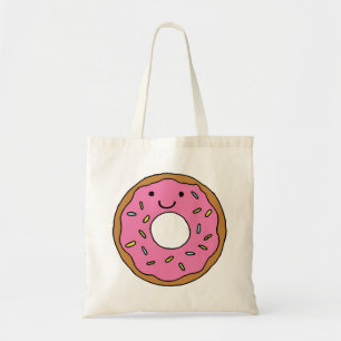 Bolsa Tote Clipart de Rosquinha rosa colorida com gráfico de