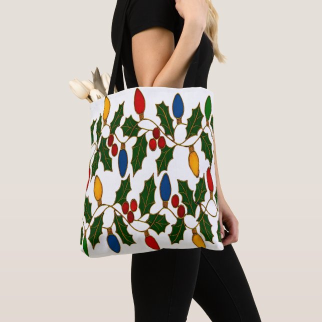 Bolsa Tote Cloisonne Art Christmas Lights and Holly (Close Up)