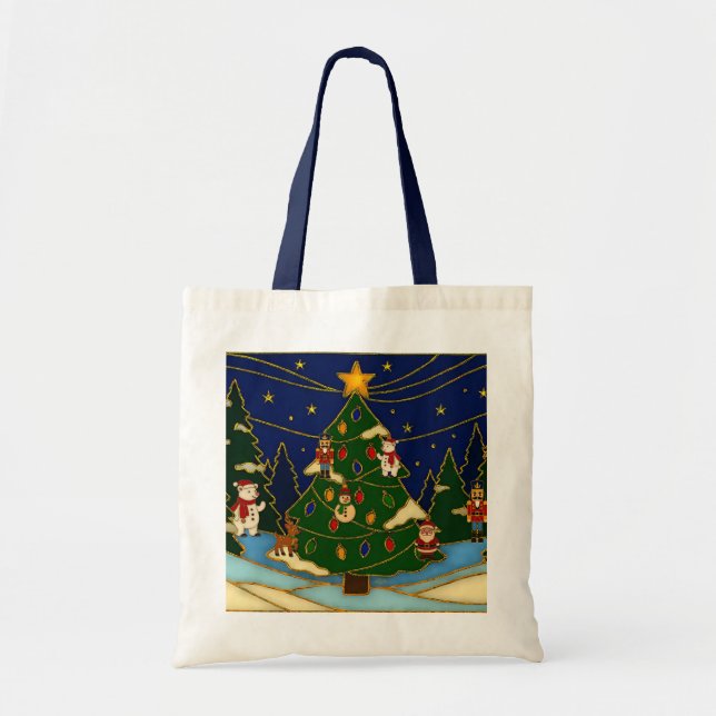 Bolsa Tote Cloisonne Art Whimsical Forest Classic Christmas  (Frente)