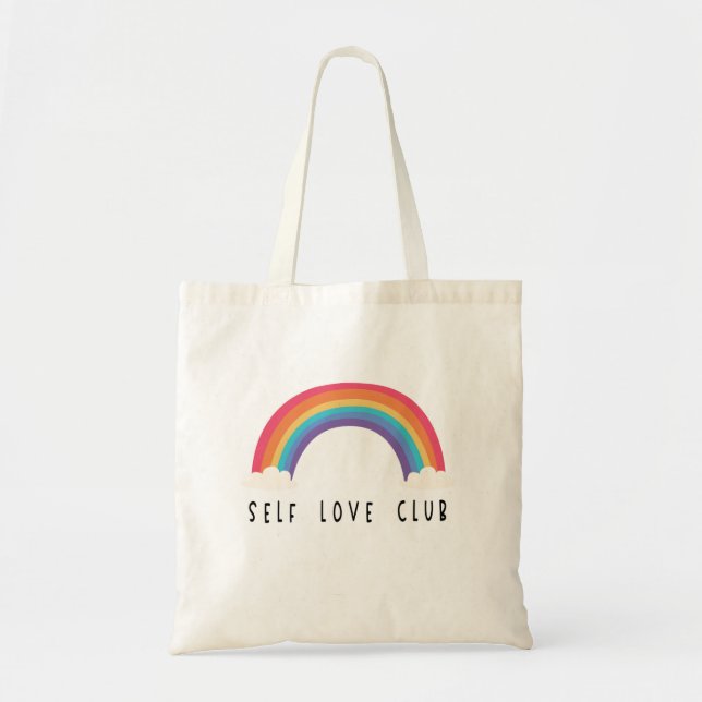 Bolsa Tote clube de amor próprio com arco-íris fofo (Frente)