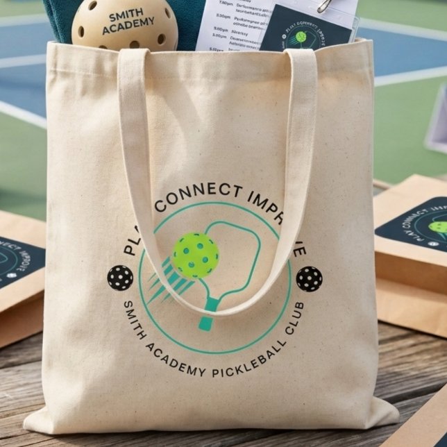 Bolsa Tote Clube de Esportes de Pickleball Preto Simples Mode (Criador carregado)