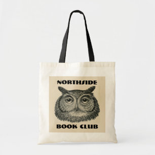 Bolsa Tote Clube de Livro com rosto de coruja vintage e nome