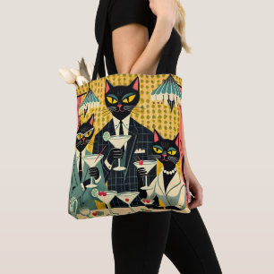 Bolsa Tote Clube de Martini de Gato Preto Futurista Retro