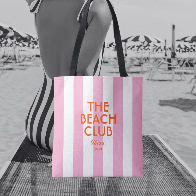 Bolsa Tote Clube de Praia Ibiza Pink Cabana Stripe (Criador carregado)
