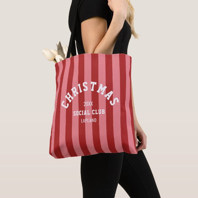Bolsa Tote Clube Social de Natal Red Pink Candy Strips (Close Up)